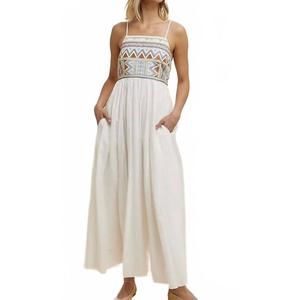 NEW IN-LOOM mbroidered cotton maxi dress in white